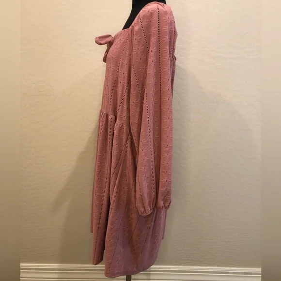 NWT | Vibe Sportswear Babydoll Eyelet Long Sleeved Mini Dress - Picture 5 of 13